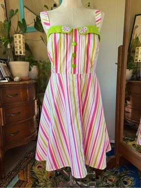 Striped Sundress with Lime Trim - Pink & Green, plus size 3X